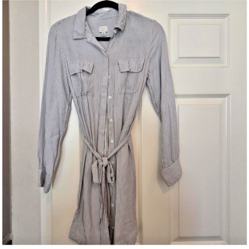 A New Day White Gray Striped Oversized Shirt Dress Women's S NWT